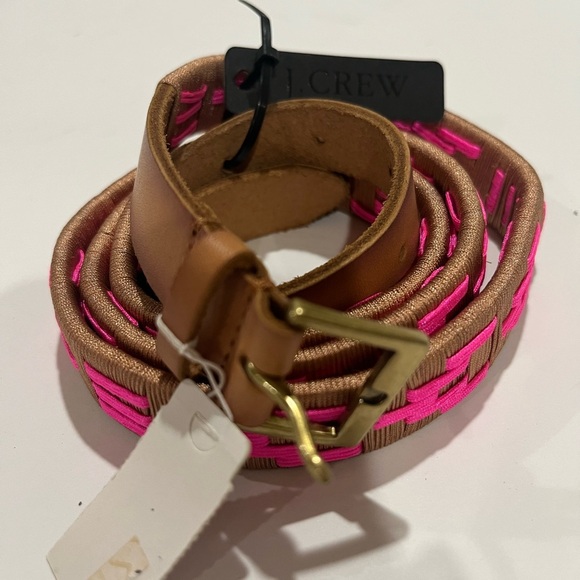 Jcrew leather hot pink and brown leather half inch belt NWT sz M